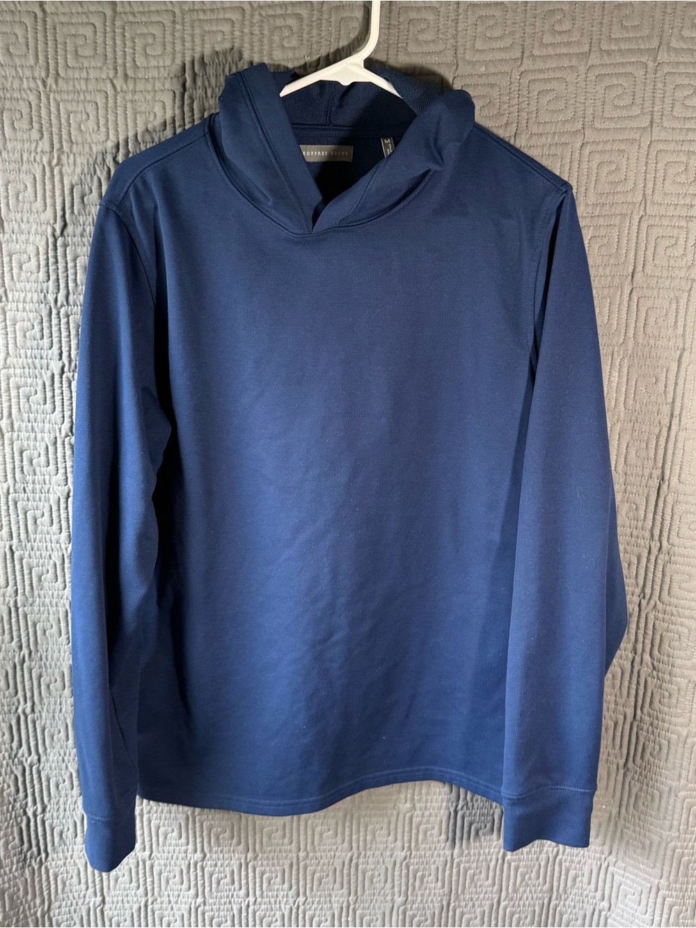 Geoffrey Beene Mens Medium Blue Performance Hoodie Crossover Neck Long Sleeve
